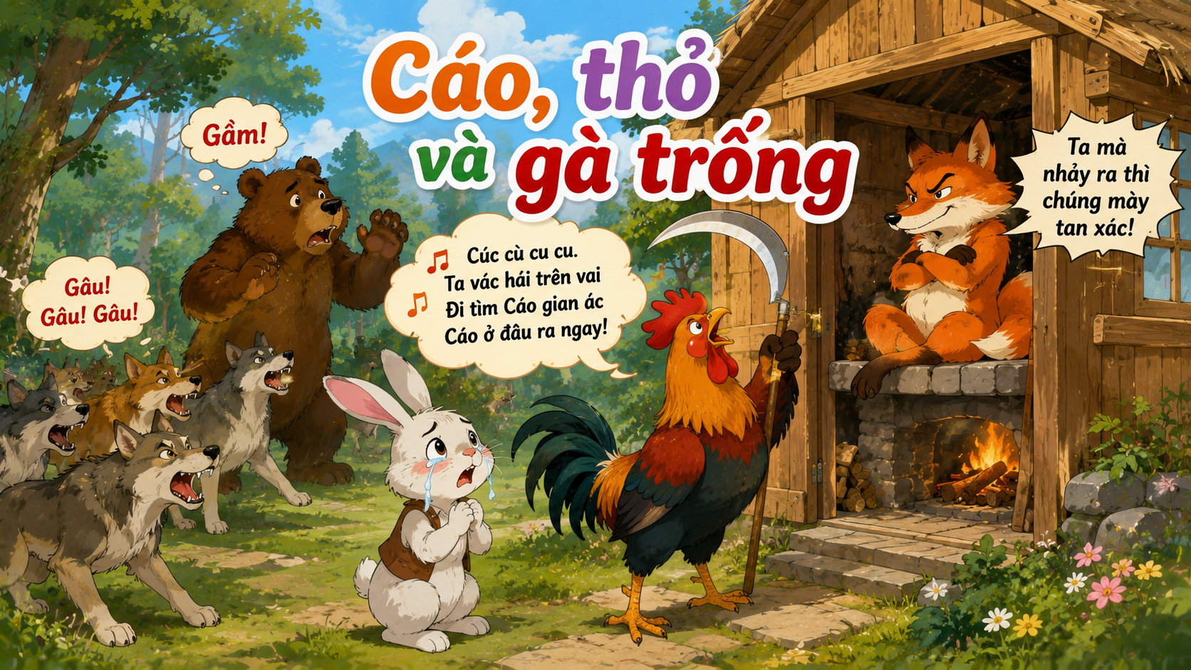 Truyện cổ tích Cáo, thỏ và gà trống