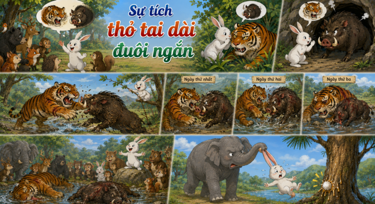 Truyện cổ tích Sự tích thỏ tai dài đuôi ngắn
